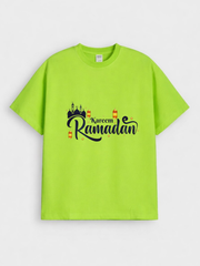 Boys Ramadan Kareem Lantern Mosque Graphic Down Shoulder T-shirt for Ramadan Celebration