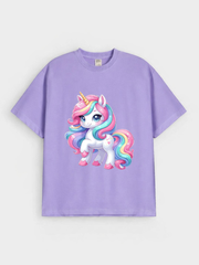 Girls Unicorn Purple Down Shoulder T-shirt