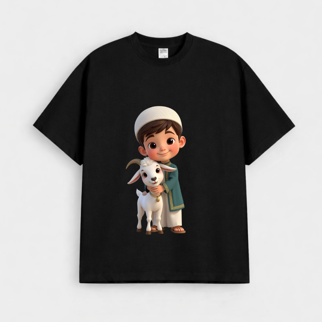 Boys Little Boy & Goat Graphic Drop-Shoulder T-Shirt (Eid Edit)