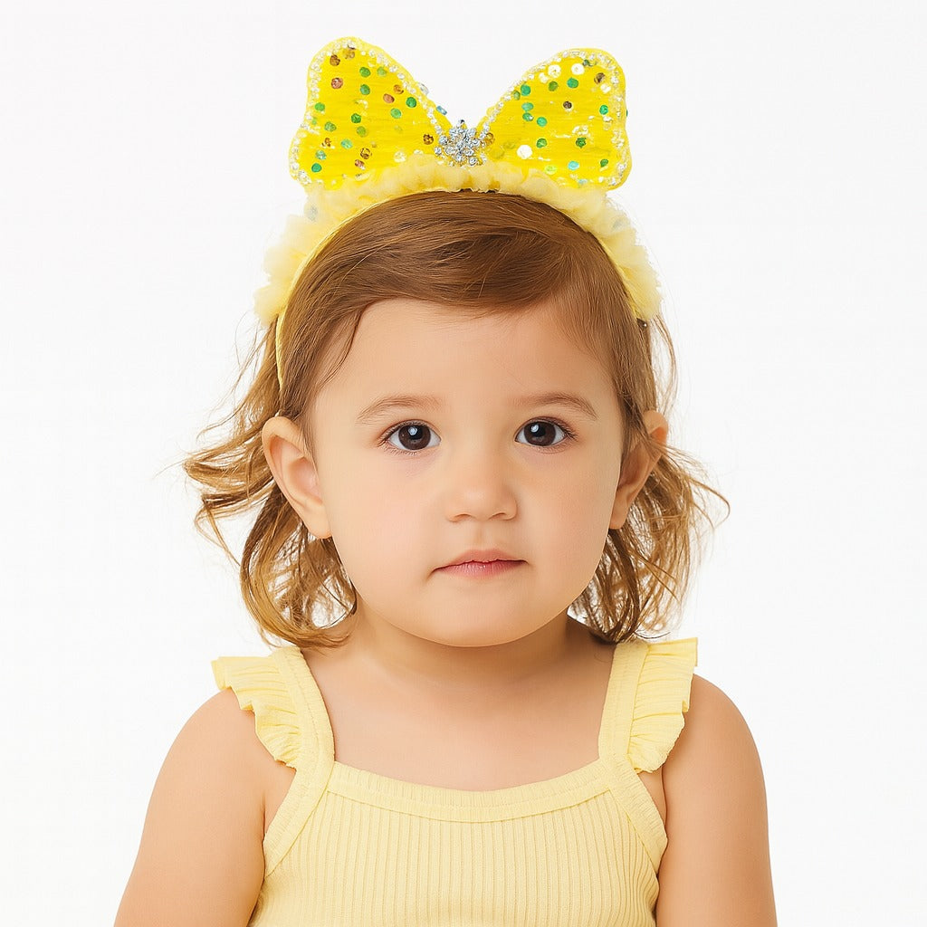 Girls yellow bow sequin hair band