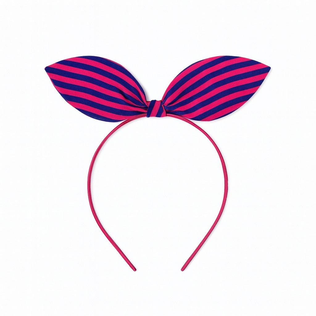 Girls blue and pink  lining bow hair band