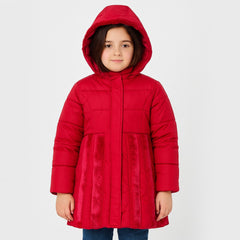 Mahroon fur stripe puffer jacket