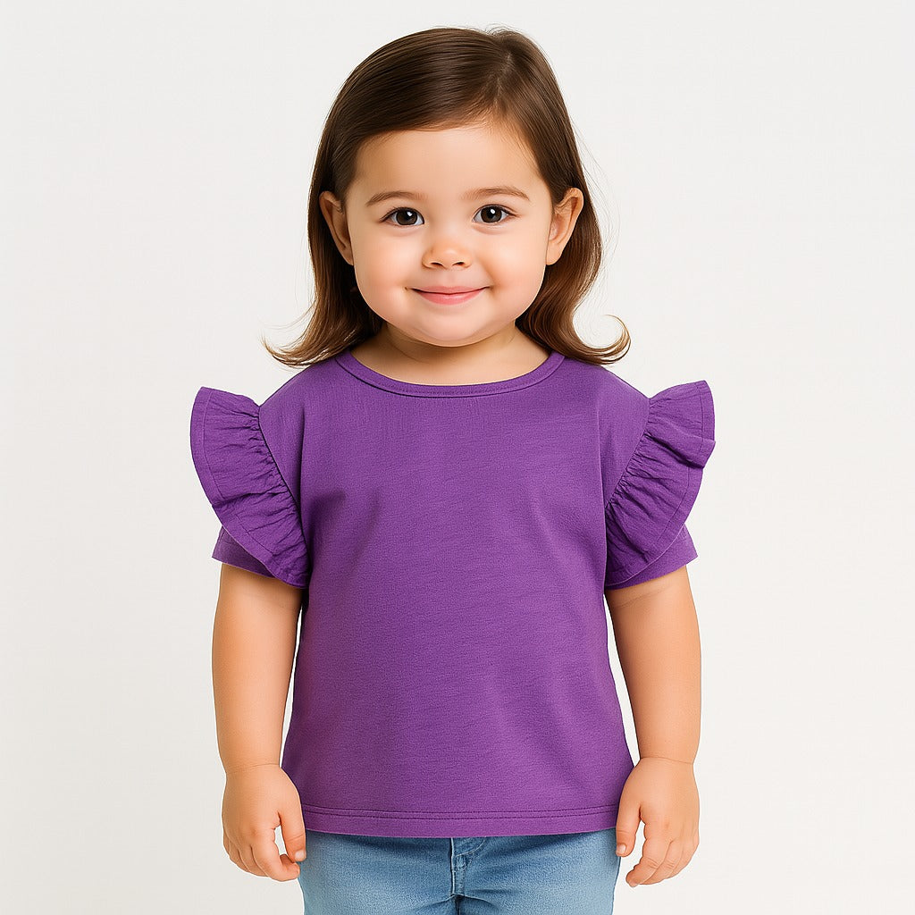 Girls purple frill sleeves T-Shirt
