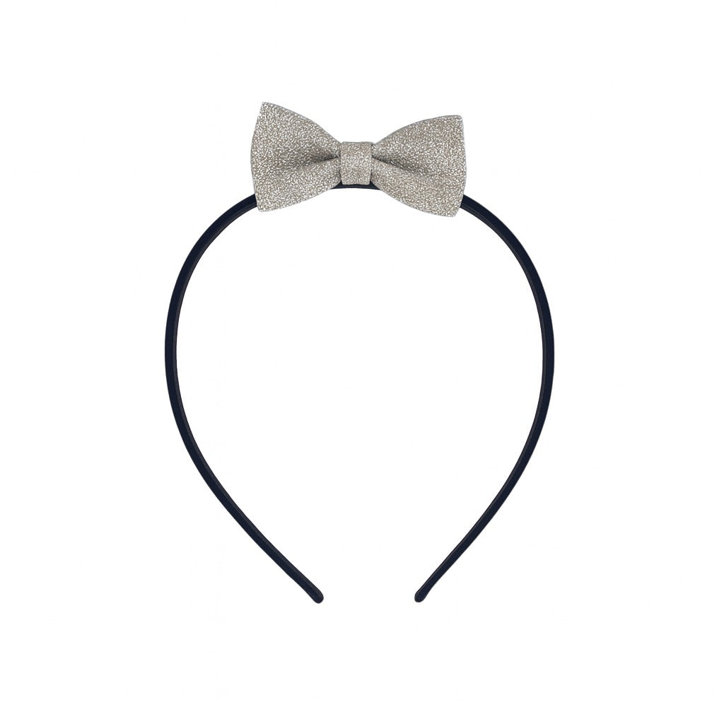Girls light gray glitter bow hair band