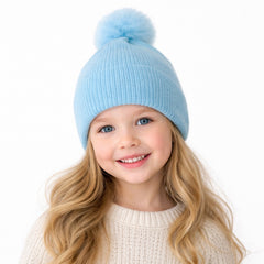 girls blue glitter pompom cap