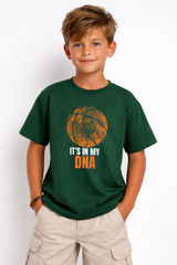 Boys Basketball DNA Print Green Down Shoulder T-shirt