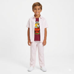 Boys Light Pink Printed Snoopy Design Tracksuit (Summer)