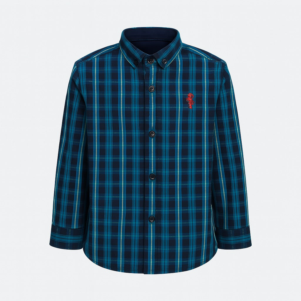 Boys blue and green check full sleeves casual shirt
