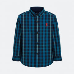 Boys blue and green check full sleeves casual shirt