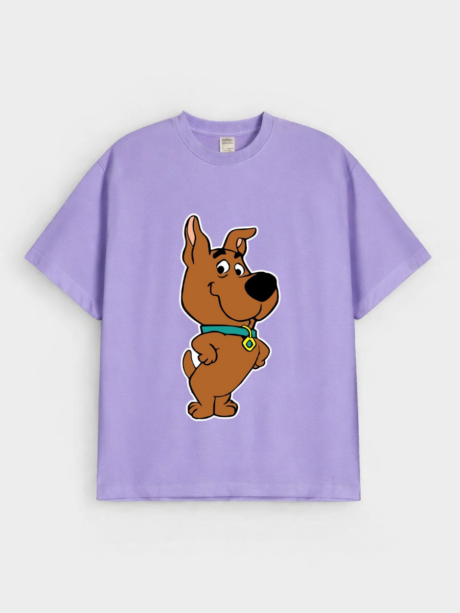 Boys Cartoon Dog Print Purple Down Shoulder T-shirt