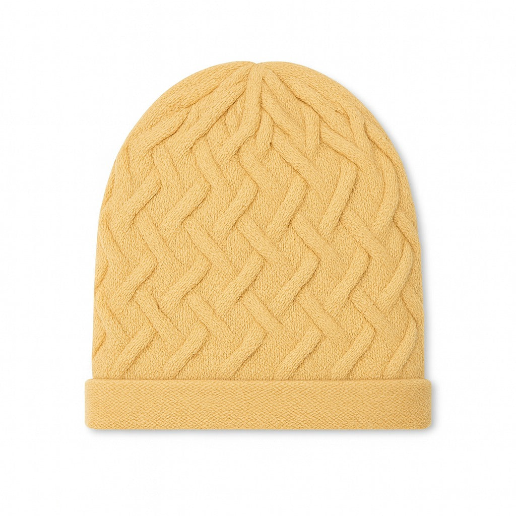 Women yellow braid wool cap