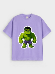 Boys Cartoon Superhero Hulk Print Purple Down Shoulder T-shirt