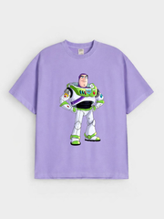 Boys Cartoon Space Ranger Print Purple Down Shoulder T-shirt