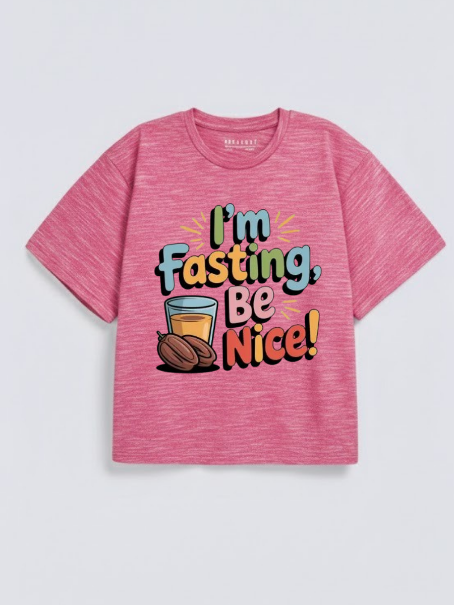 Girls Funny Fasting Quote Graphic Down Shoulder T-shirt for Ramadan