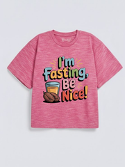Girls Funny Fasting Quote Graphic Down Shoulder T-shirt for Ramadan
