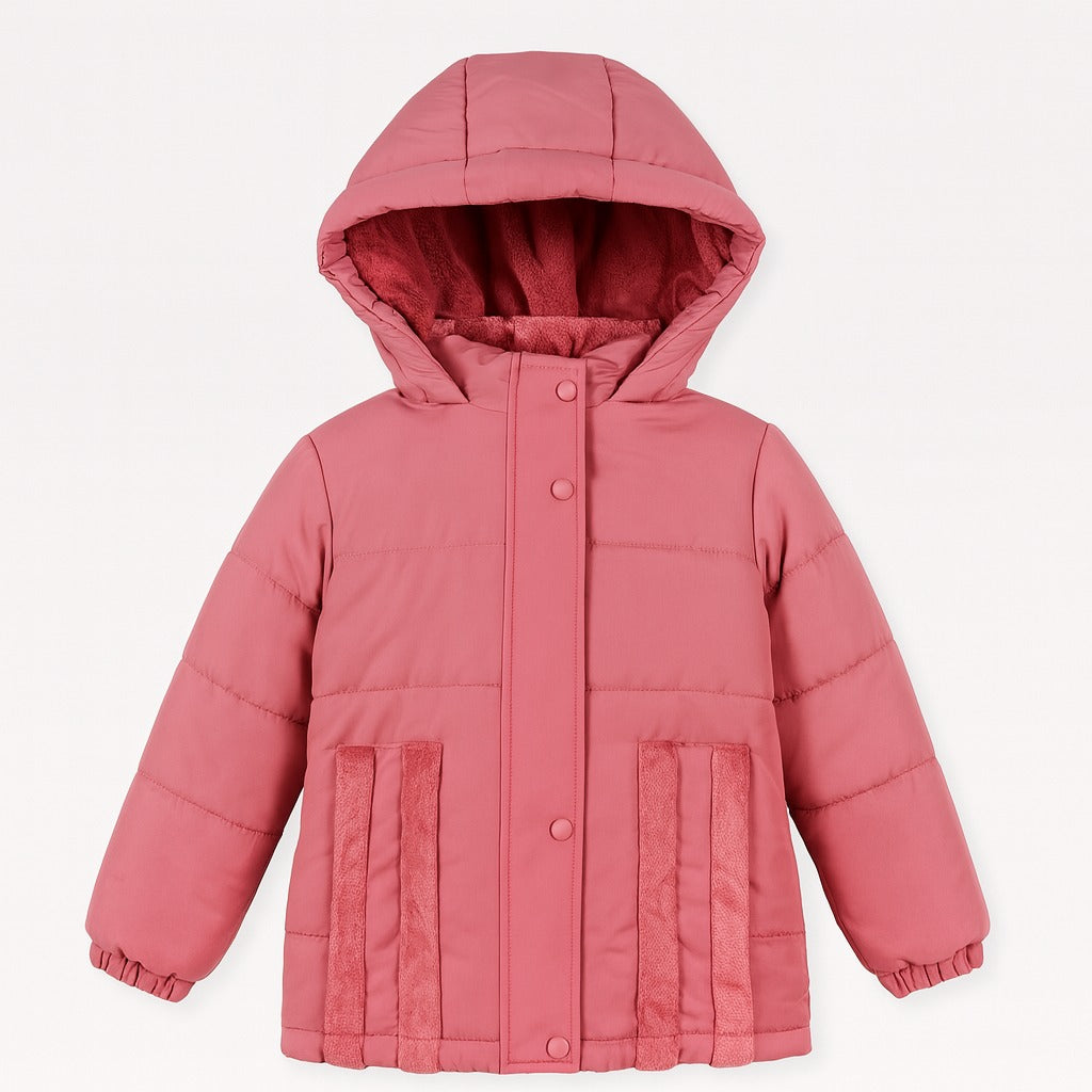 Pink fur stripe puffer jacket