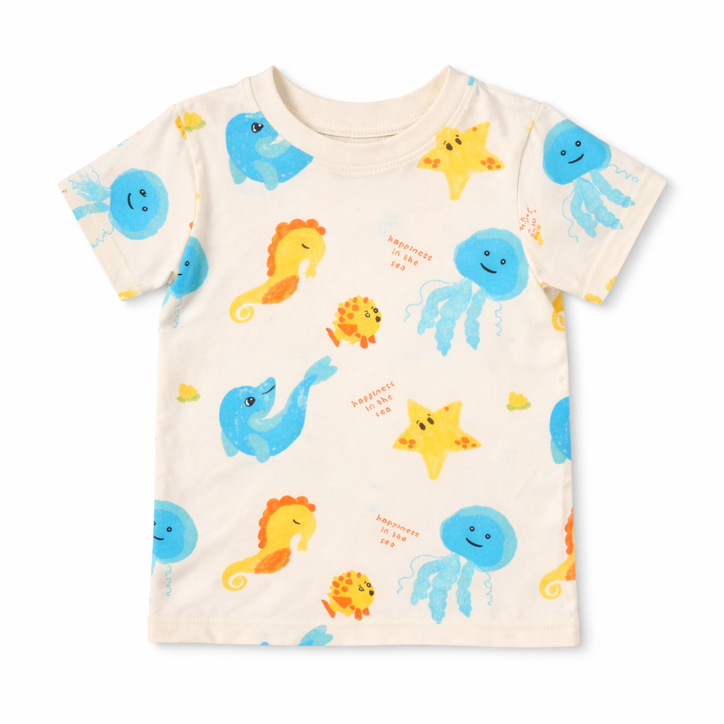 Boys colourful sea animals off white shirt (Last Chance)