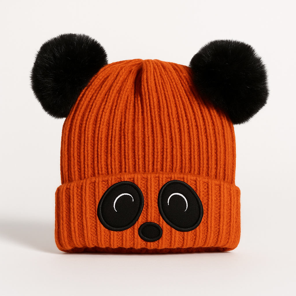 Orange panda pompon cap