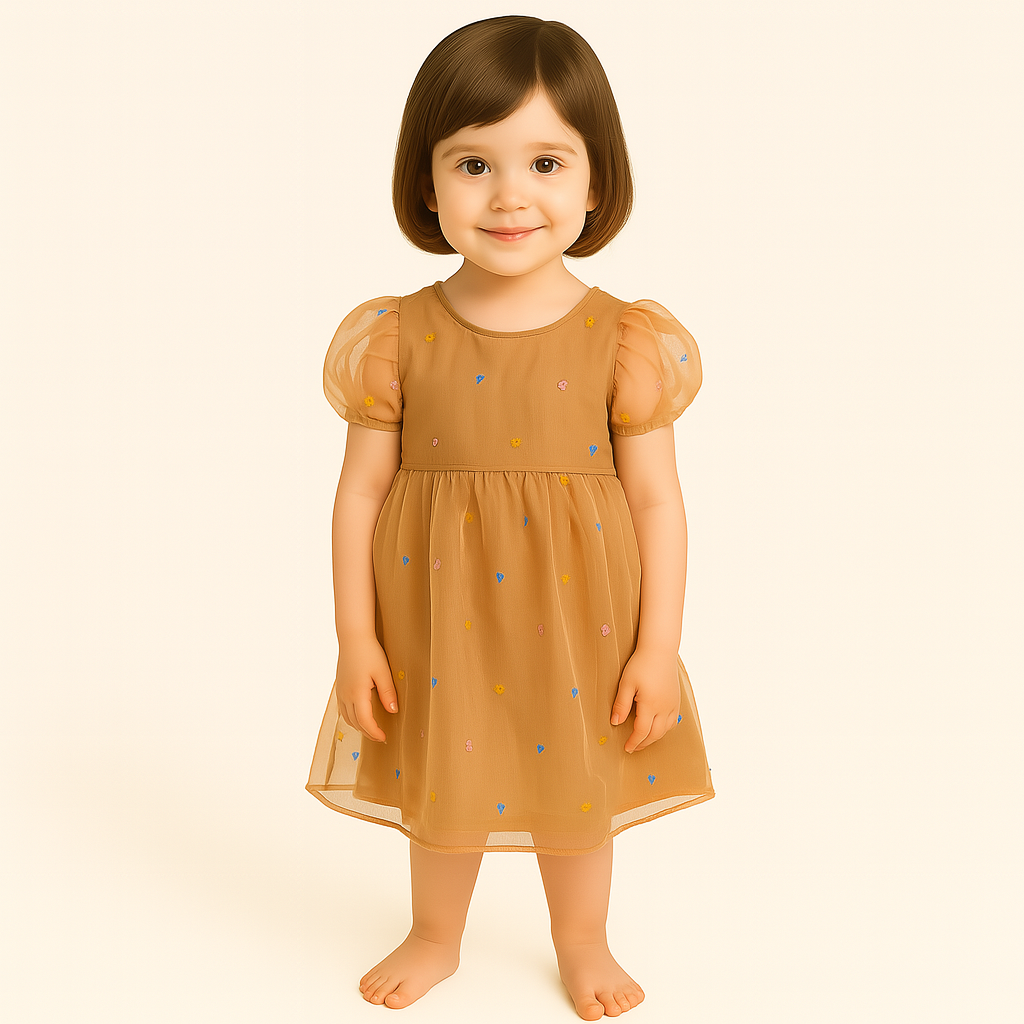 Girls peach net polka dot frock (Last Chance)