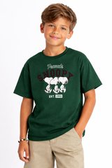 Boys Snoopy Peanuts Green Down Shoulder T-shirt