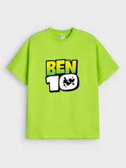 Boys Cartoon Ben 10 Print Green Down Shoulder T-shirt