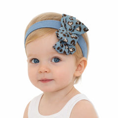 Girls sky blue cheetah bow band