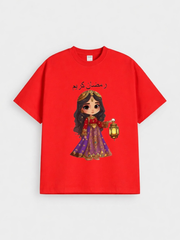 Girls Ramadan Kareem Princess Lantern Graphic Down Shoulder T-shirt for Ramadan Celebration