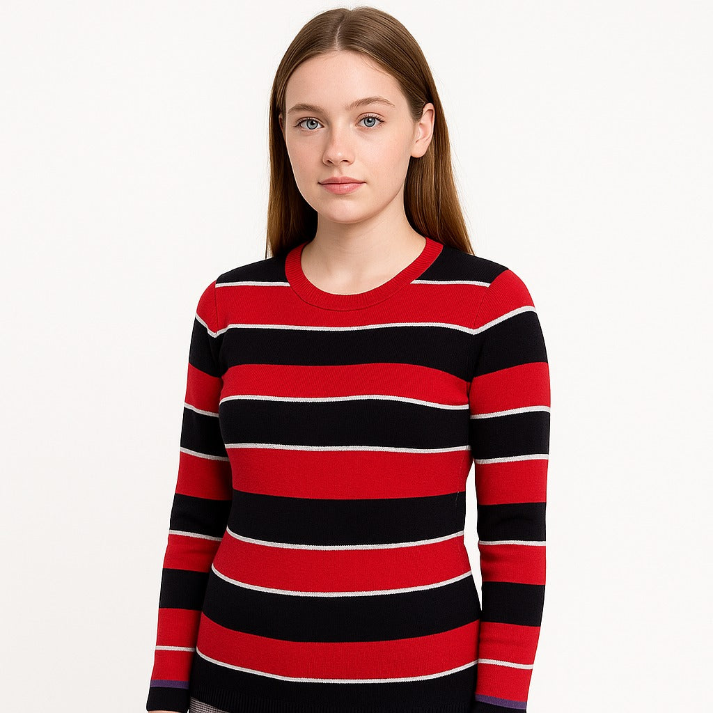 Striper fine knit sweater Red
