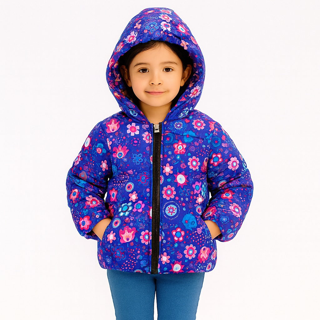 Girls blue printed puffer jacket