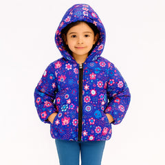 Girls blue printed puffer jacket