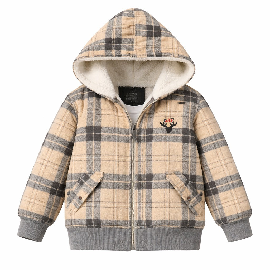 Boys Beige Check Hood