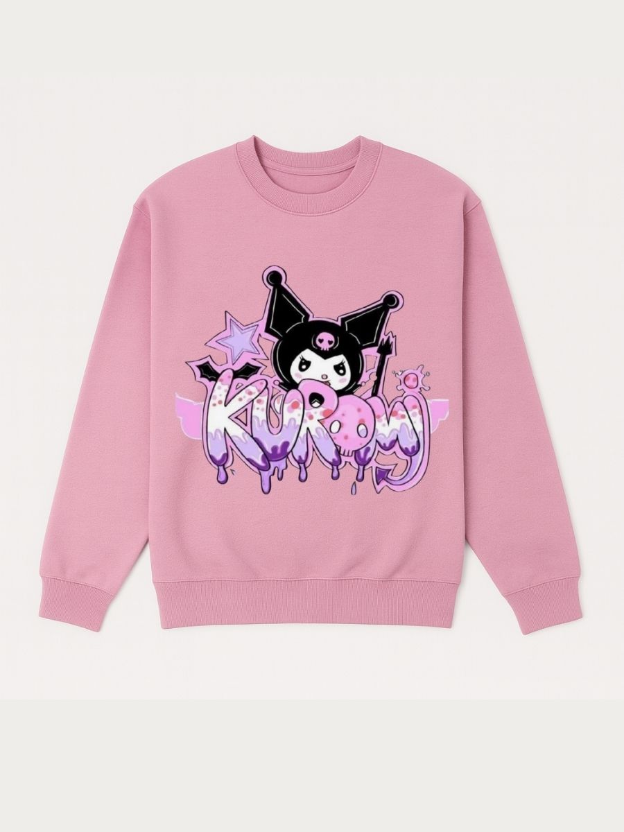 Girls Pink Kuromi Cartoon Sweatshirt