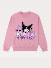 Girls Pink Kuromi Cartoon Sweatshirt
