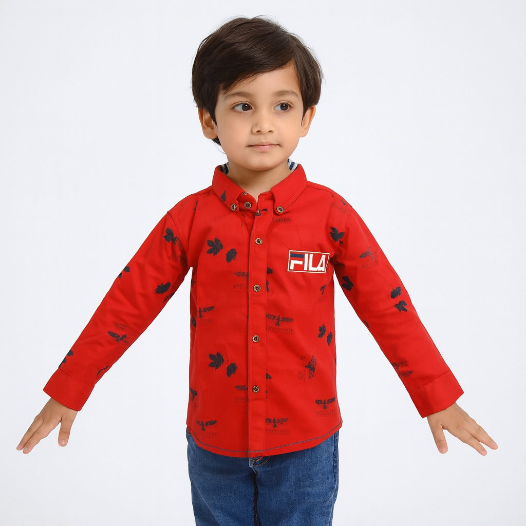 Boys red leaves casual shirt