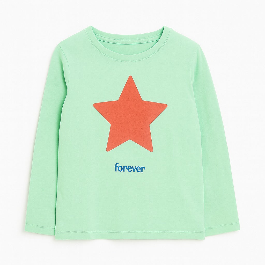 Girls green squin star full sleeve shirt
