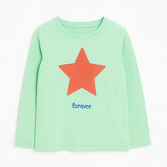 Girls green squin star full sleeve shirt