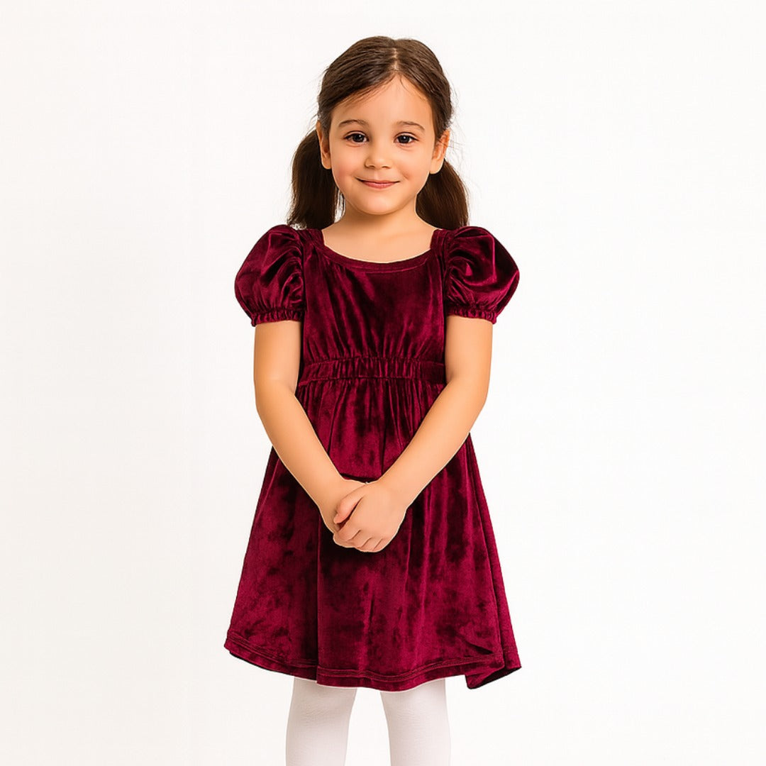 Girls Maroon velvet frock