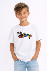 Boys Disney Logo Print White Down Shoulder T-shirt