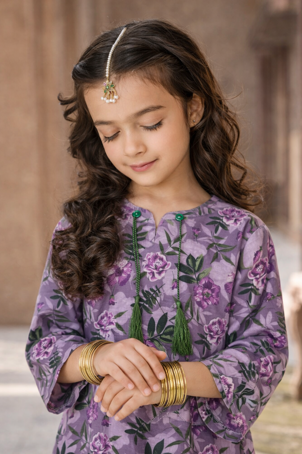 Girls Lavender Floral Print shalwar kameez (Summer)