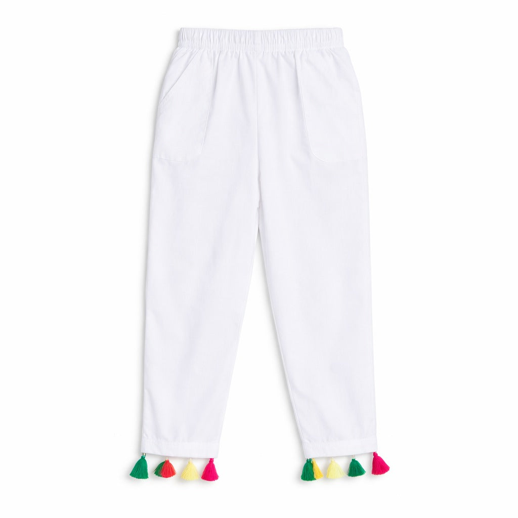 Girls white multi cotton trouser