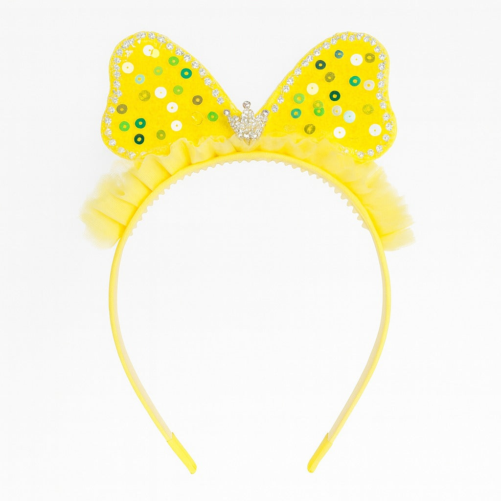 Girls yellow bow sequin hair band