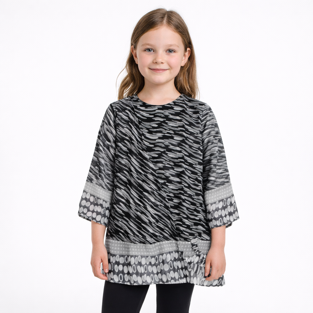 Girls gray and white pattern chiffon top