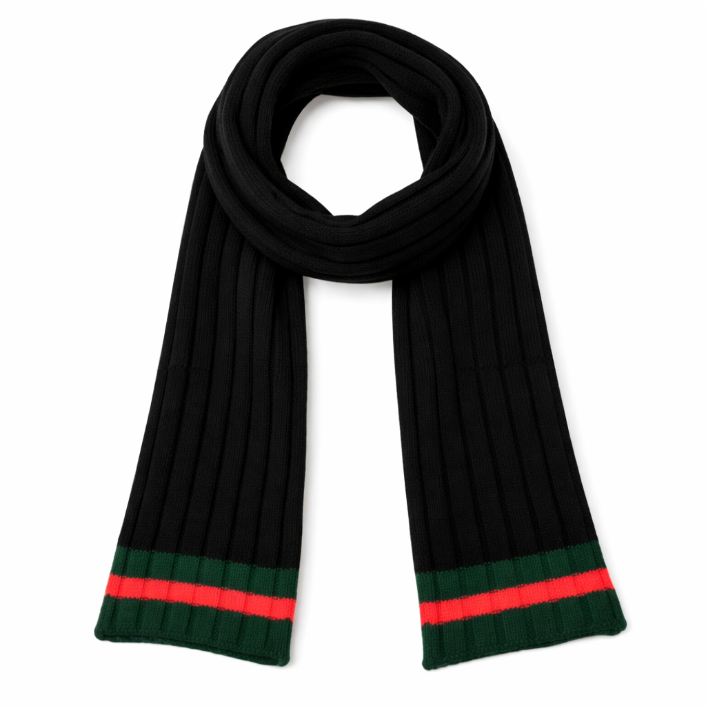 Mens red green and black wool muffler