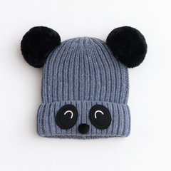 Gray panda pompon cap