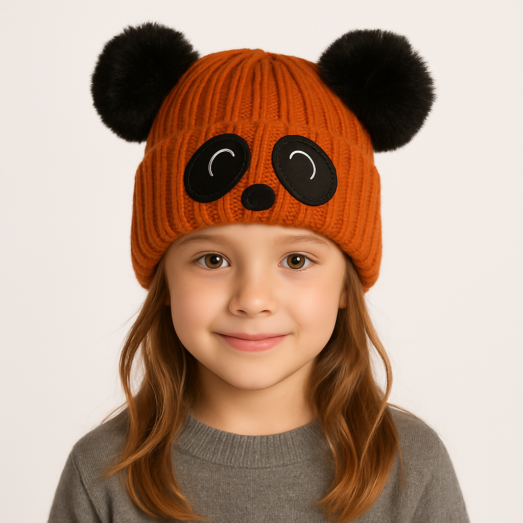 Orange panda pompon cap