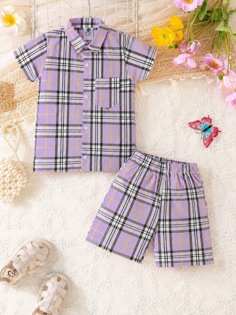 Girls Purple Check Print Tracksuit (Summer)