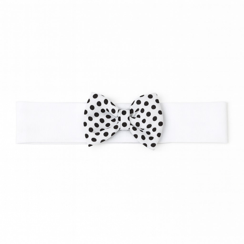 White Polka dots bow band