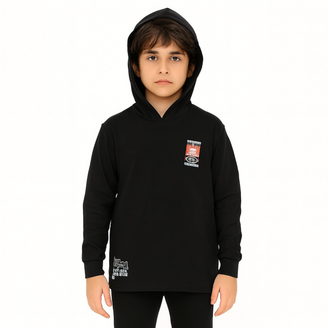 Boys black printed hoody