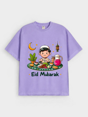 Boys Eid Mubarak Iftar Boy Graphic Down Shoulder T-shirt for Eid Celebration