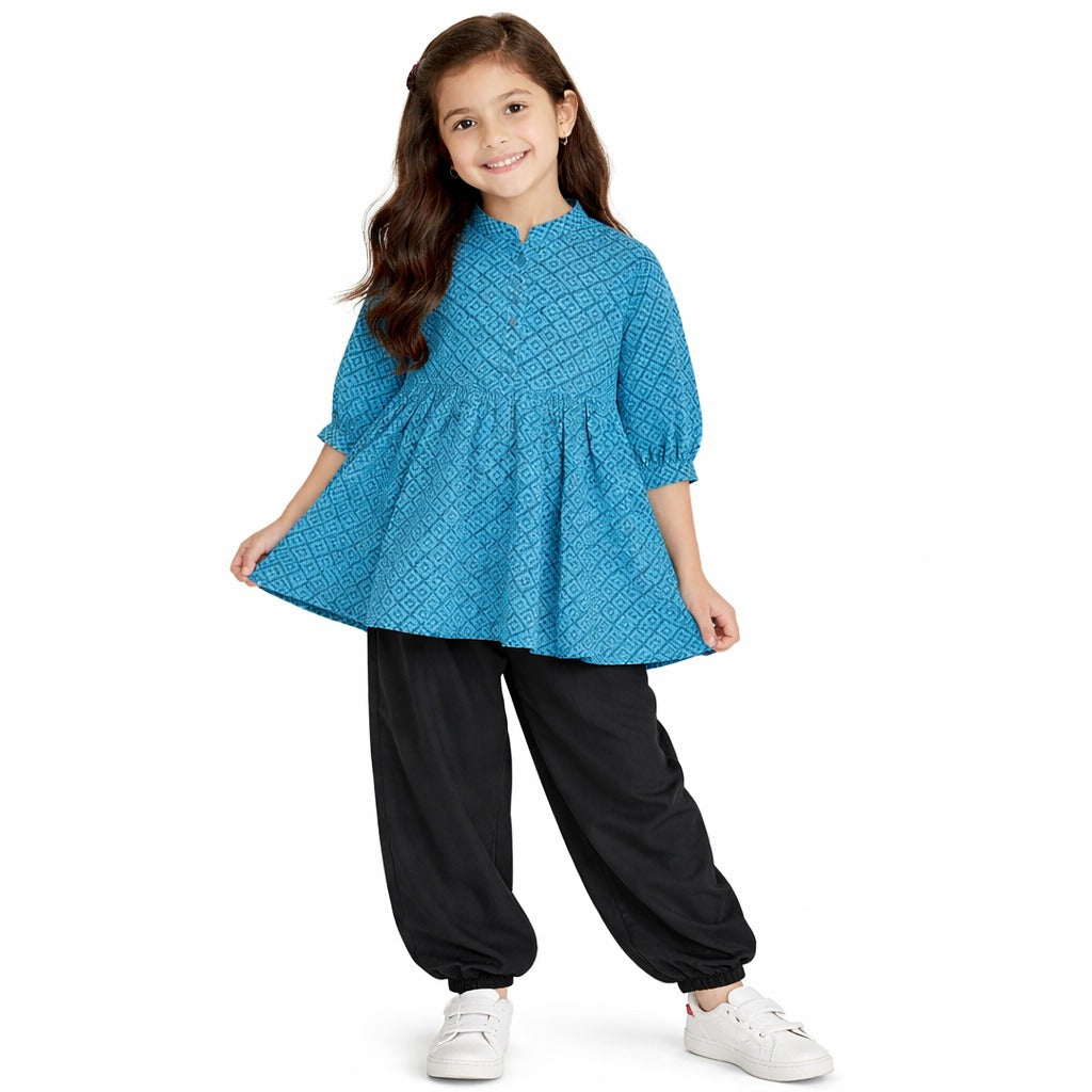 Girls green blue pattern Frock